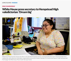 article screenshot student smiling and title of article above, white house press serretary to HHS "Dream Big"